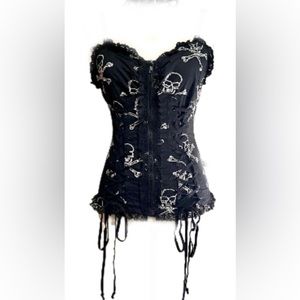 🖤☠️Vintage Y2K Tripp NYC Lace and Zip up Corset with black Skull & Crossbones